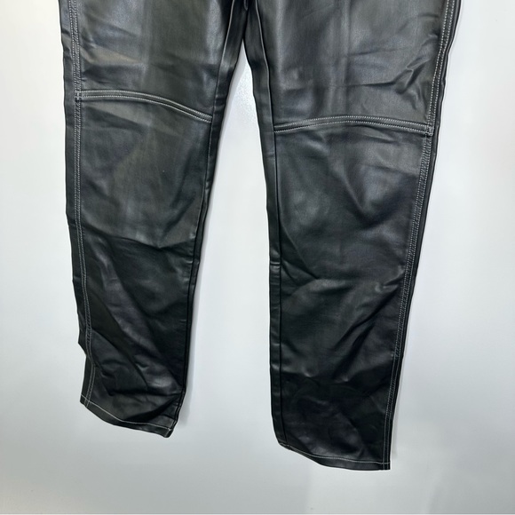 Free People Black Vegan Leather High-Rise Biker Pants Size 14 NEW - Picture 2 of 12